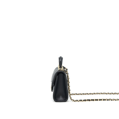 Chanel 22P Top Handle Mini Flap Bag With Chain Lambskin Black LGHW