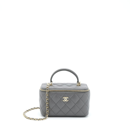 Chanel 22A Top Handle Long Vanity With Chain Grey GHW