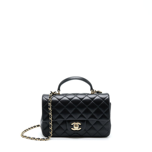 Chanel 22A Top Handle Mini Rectangular Flap Bag Lambskin Black GHW (Microchip)