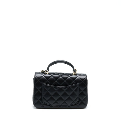 Chanel 22A Top Handle Mini Rectangular Flap Bag Lambskin Black GHW (Microchip)