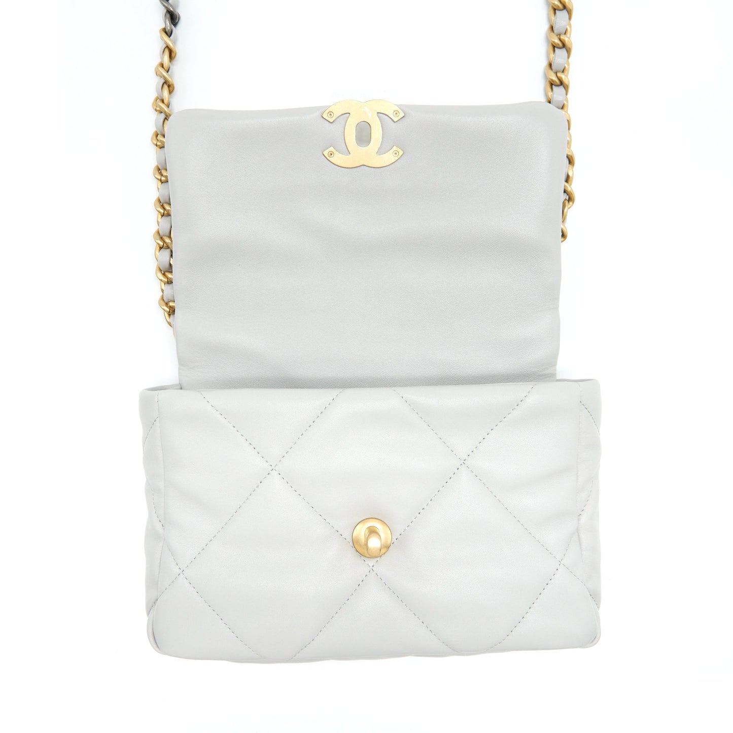 Chanel Small 19 Bag Lambskin Light Grey With Multicolour Hardware (Microchip)