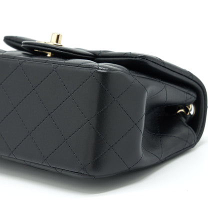 Chanel Mini Square Flap Bag Lambskin Black LGHW(Microchip)