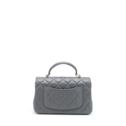 Chanel 22A Top Handle Mini Rectangular Flap Bag Lambskin Grey LGHW (Microchip)