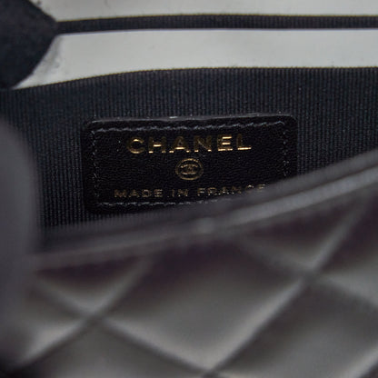 Chanel 22P Top Handle Mini Flap Bag With Chain Lambskin Black LGHW