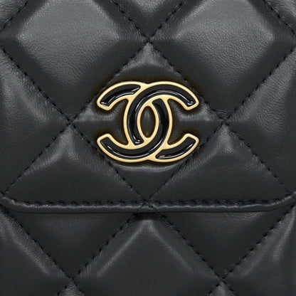 Chanel 22P Vertical Mini Flap Phone Case Lambskin Black With Enamel And Gold Hardware