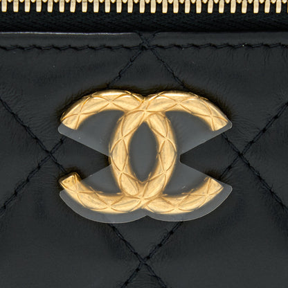 Chanel 22K Gold Pillar Adjustable Chain Long Vanity Lambskin Black GHW (Microchip)