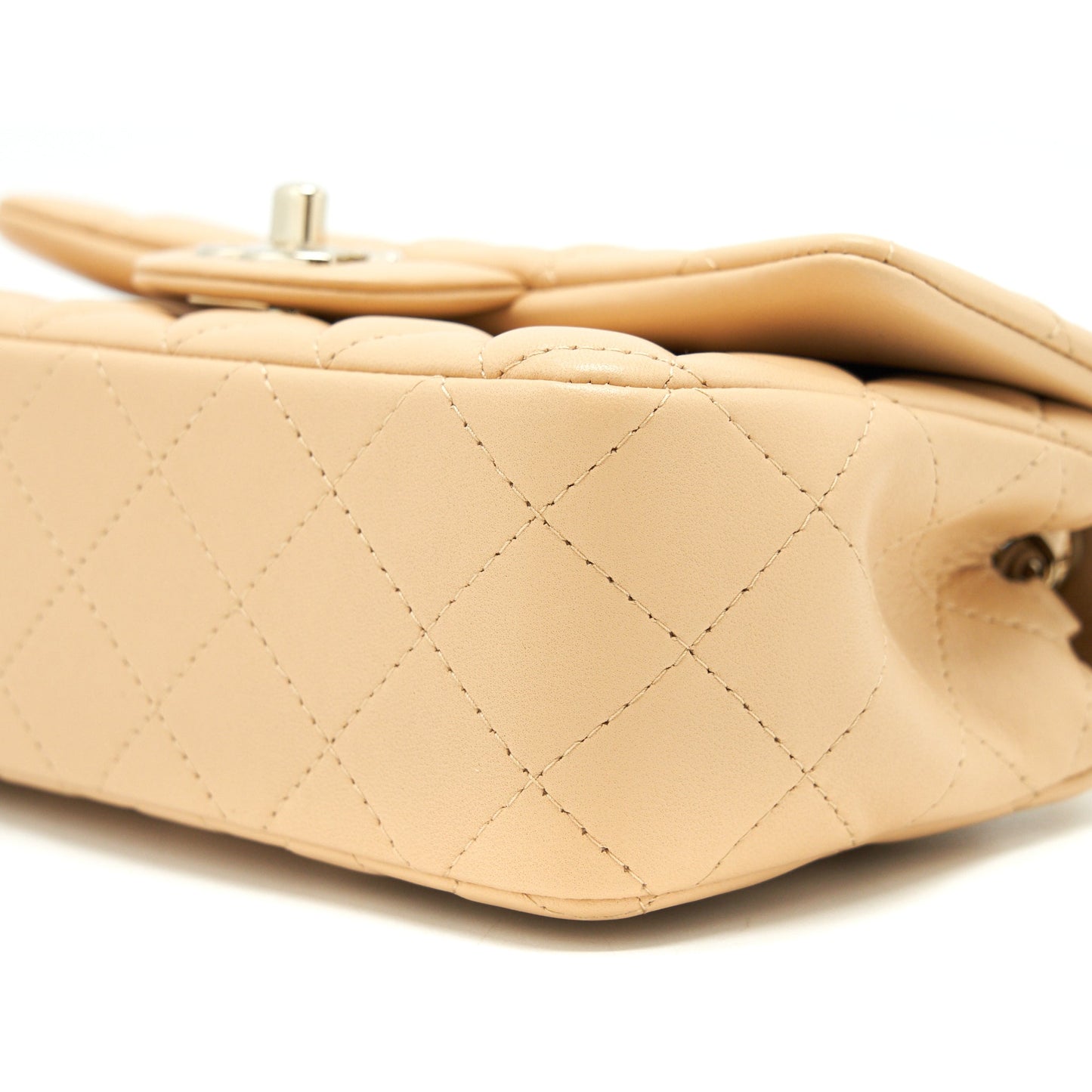 Chanel Mini Rectangular Lambskin Light Beige LGHW(microchip)