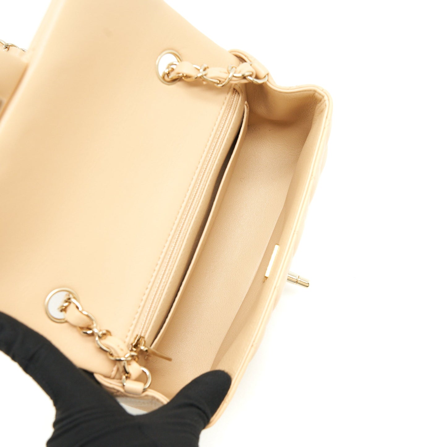 Chanel Mini Rectangular Lambskin Light Beige LGHW(microchip)
