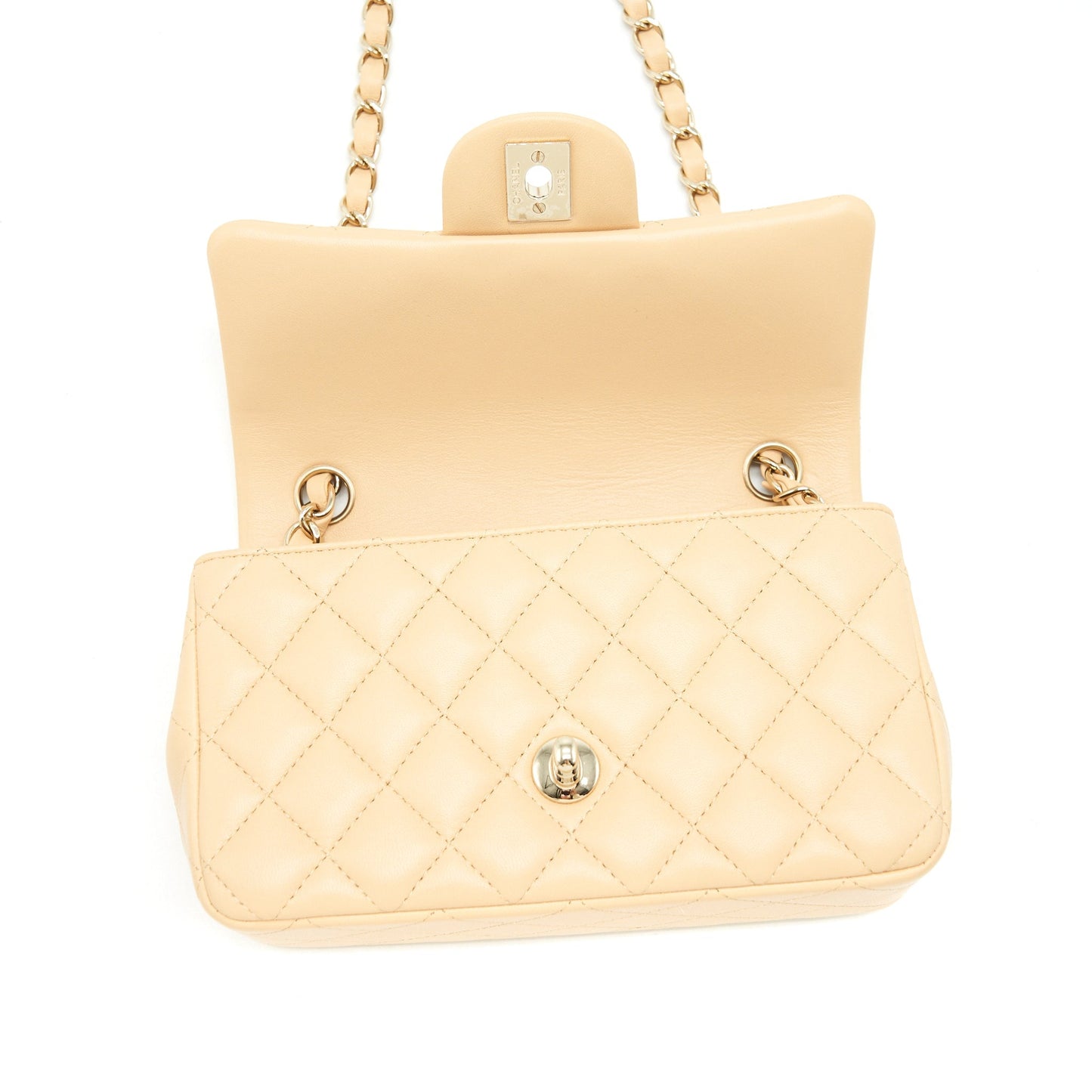 Chanel Mini Rectangular Lambskin Light Beige LGHW(microchip)