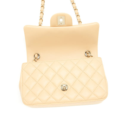 Chanel Mini Rectangular Lambskin Light Beige LGHW(microchip)
