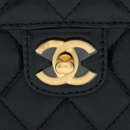 Chanel 22K Retro Classic New Square Flap Bag Goatskin Black with GHW (Microchip)
