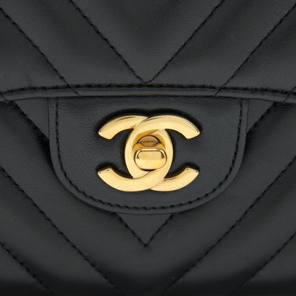Chanel Small Classic Double Flap Bag Chevron Lambskin Black GHW