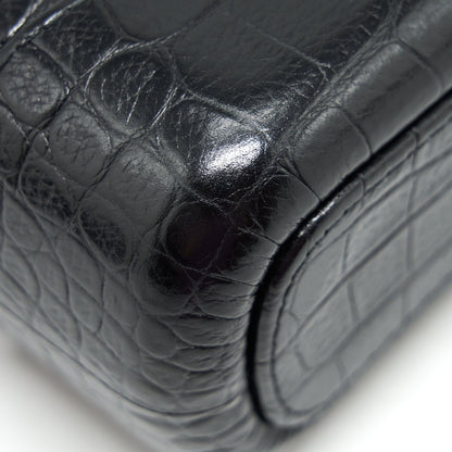 Chanel Small Gabrielle Hobo Bag With Handle Croc-Embossed Calfskin Black Gold/Silver Hardware
