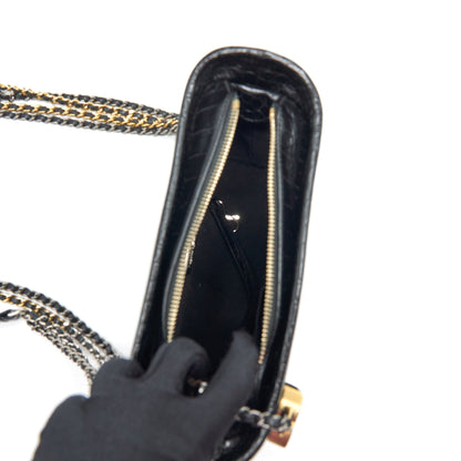 Chanel Small Gabrielle Hobo Bag With Handle Croc-Embossed Calfskin Black Gold/Silver Hardware