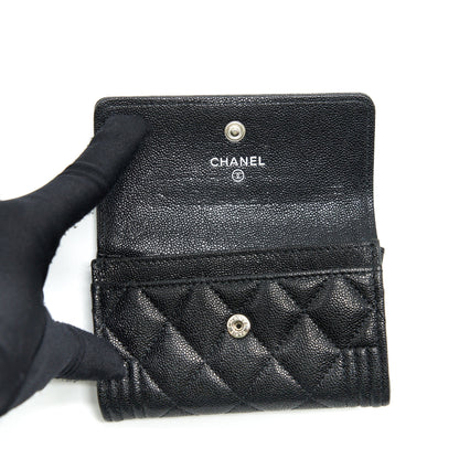 Chanel Boy Card Holder Caviar Black SHW