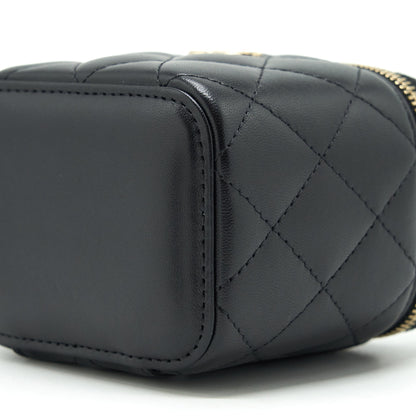 Chanel Top Handle Mini Vanity With Chain Lambskin Black LGHW