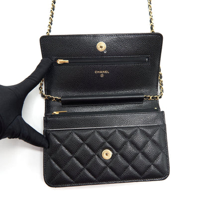 Chanel 22P Classic Wallet On Chain Caviar Black LGHW (Microchip)