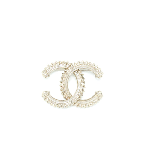 Chanel CC Logo Brooch Brushed Light Gold Tone