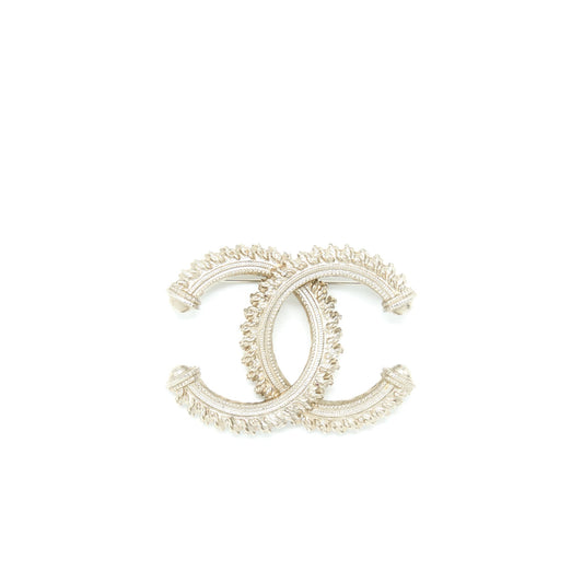 Chanel CC Logo Brooch Brushed Light Gold Tone
