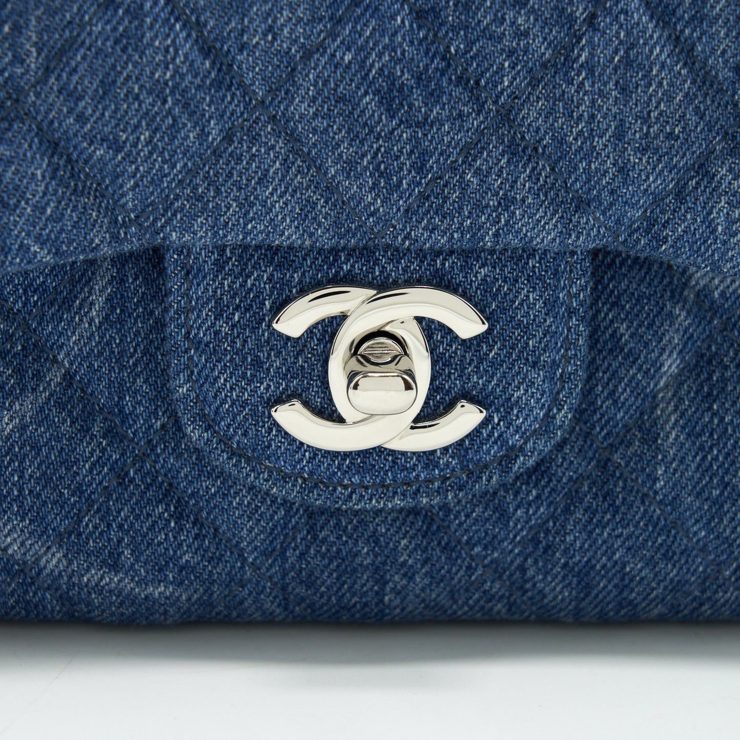 Chanel 20B Mini Square Flap Bag CC Print Denim Blue SHW