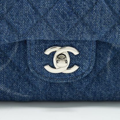 Chanel 20B Mini Square Flap Bag CC Print Denim Blue SHW