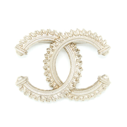 Chanel CC Logo Brooch Brushed Light Gold Tone