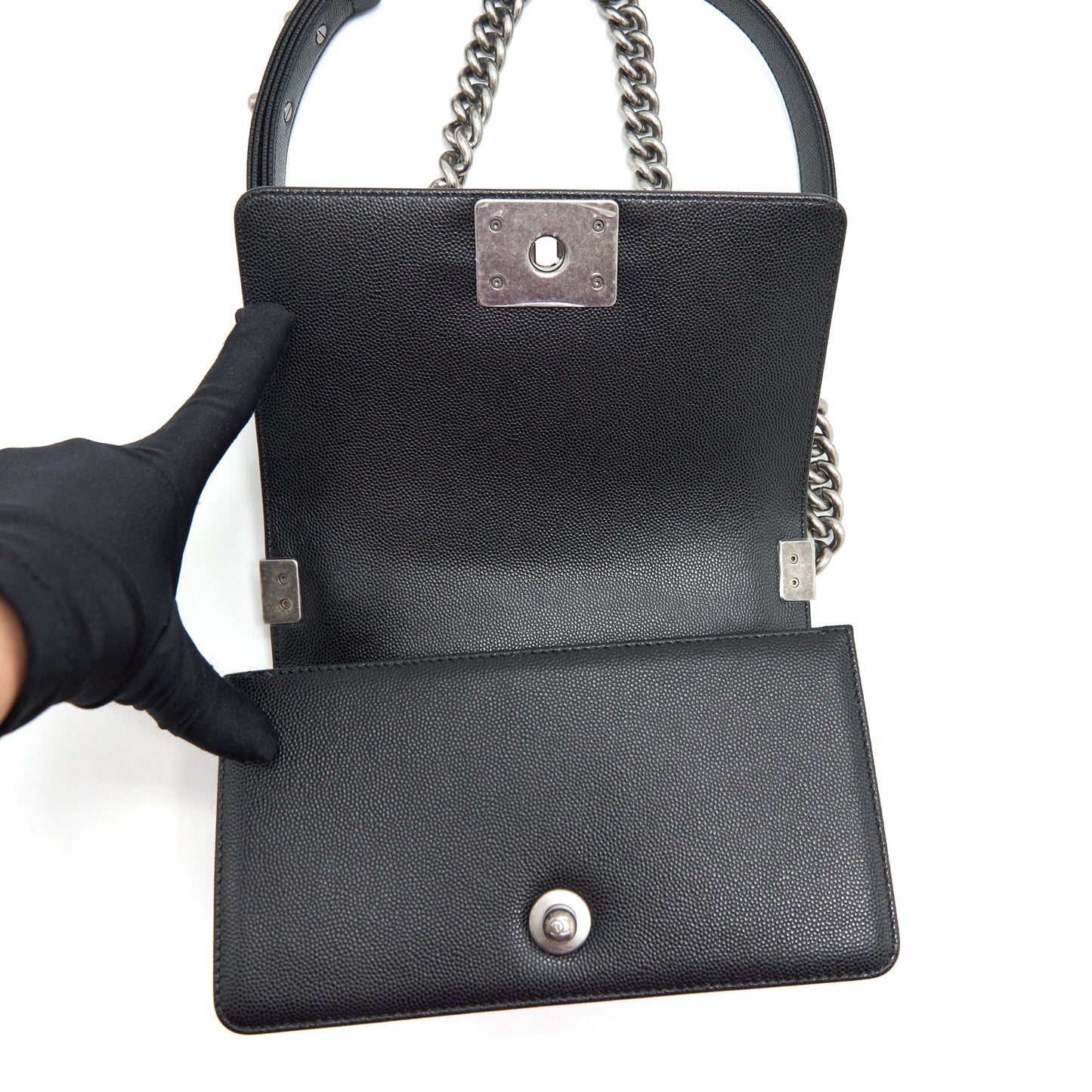 Chanel Small Boy Bag Caviar Black Ruthenium Sliver Hardware (Microchip
