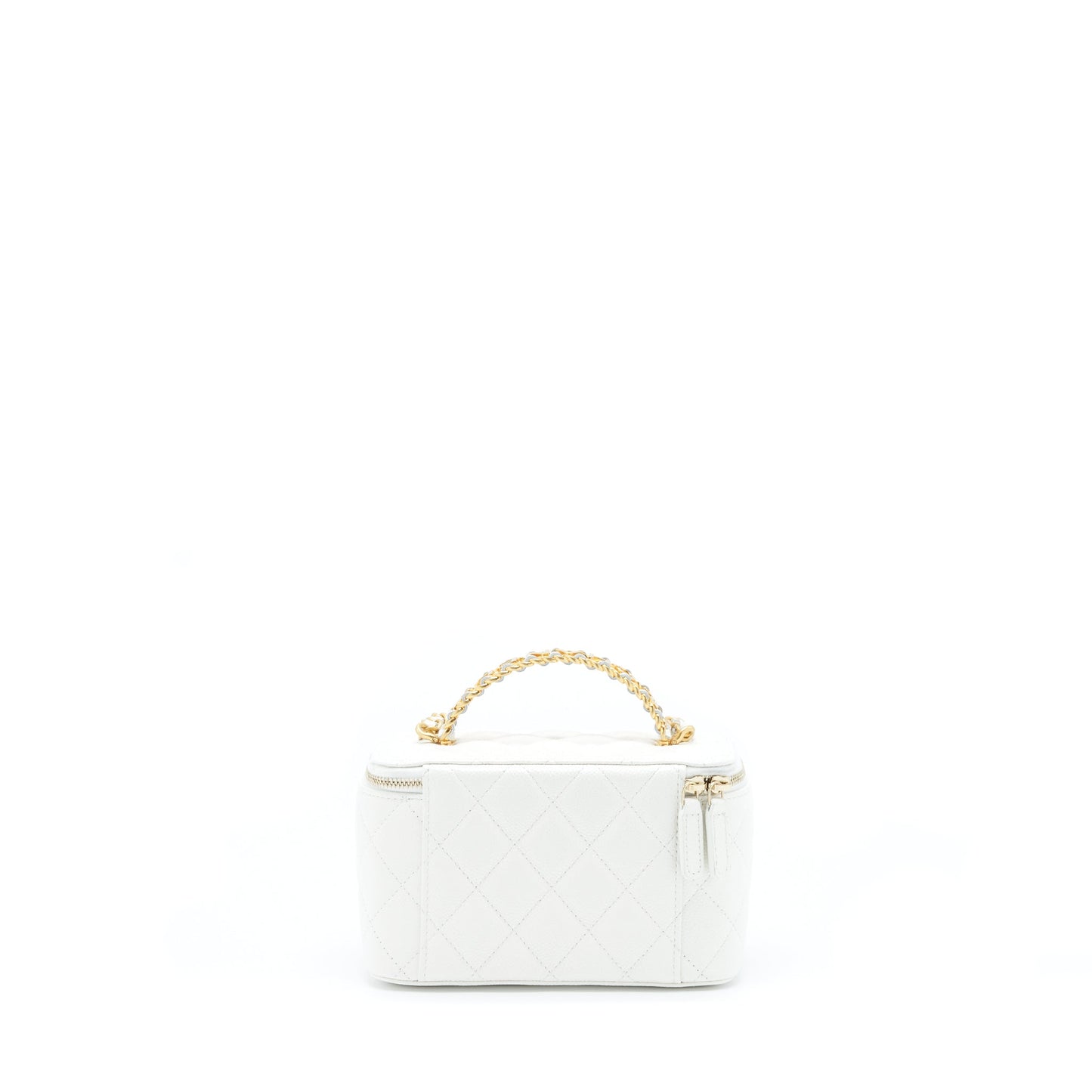 Chanel 22S Logo Top Handle Long Vanity With Chain Caviar White GHW