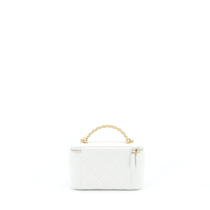 Chanel 22S Logo Top Handle Long Vanity With Chain Caviar White GHW