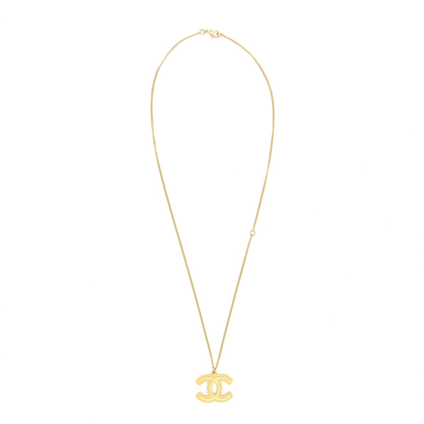 Chanel CC Logo Pendant Necklace Bright Gold Tone