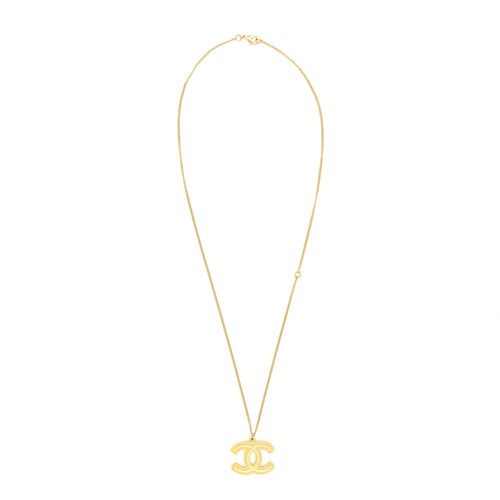 Chanel CC Logo Pendant Necklace Bright Gold Tone