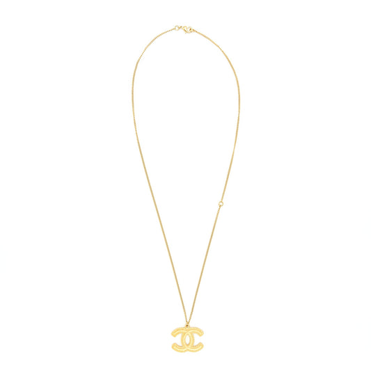 Chanel CC Logo Pendant Necklace Bright Gold Tone