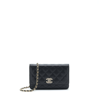 Chanel 22S Detailed CC Logo Wallet On Chain Caviar Black LGHW (Microchip)