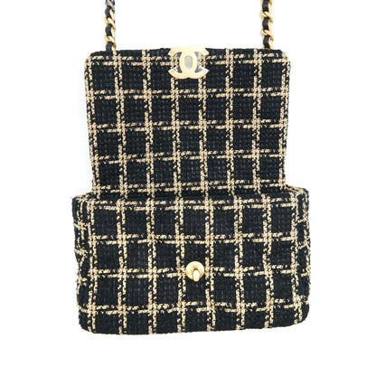 Chanel Tweed Small 19 Flap Bag black/ Gold with Gold and silver hardware