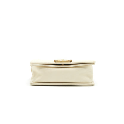 CHANEL SMALL BOY BAG CAVIAR LEATHER GHW IN WHITE
