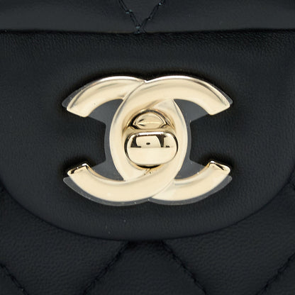 Chanel Top Handle Mini Rectangular Flap Bag Lambskin Black LGHW (Microchip)