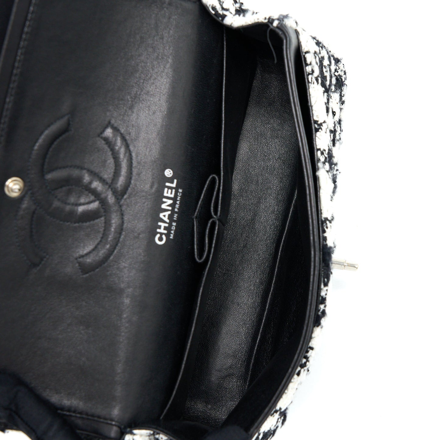 Chanel Classic Double Flap Bag Tweed Black/White SHW