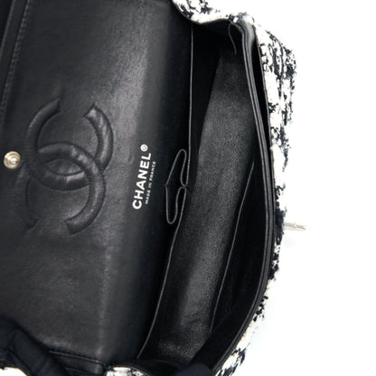 Chanel Classic Double Flap Bag Tweed Black/White SHW
