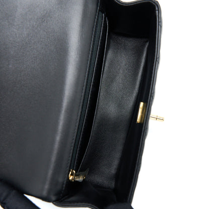 Chanel Top Handle Mini Rectangular Flap Bag Lambskin Black LGHW (Microchip)