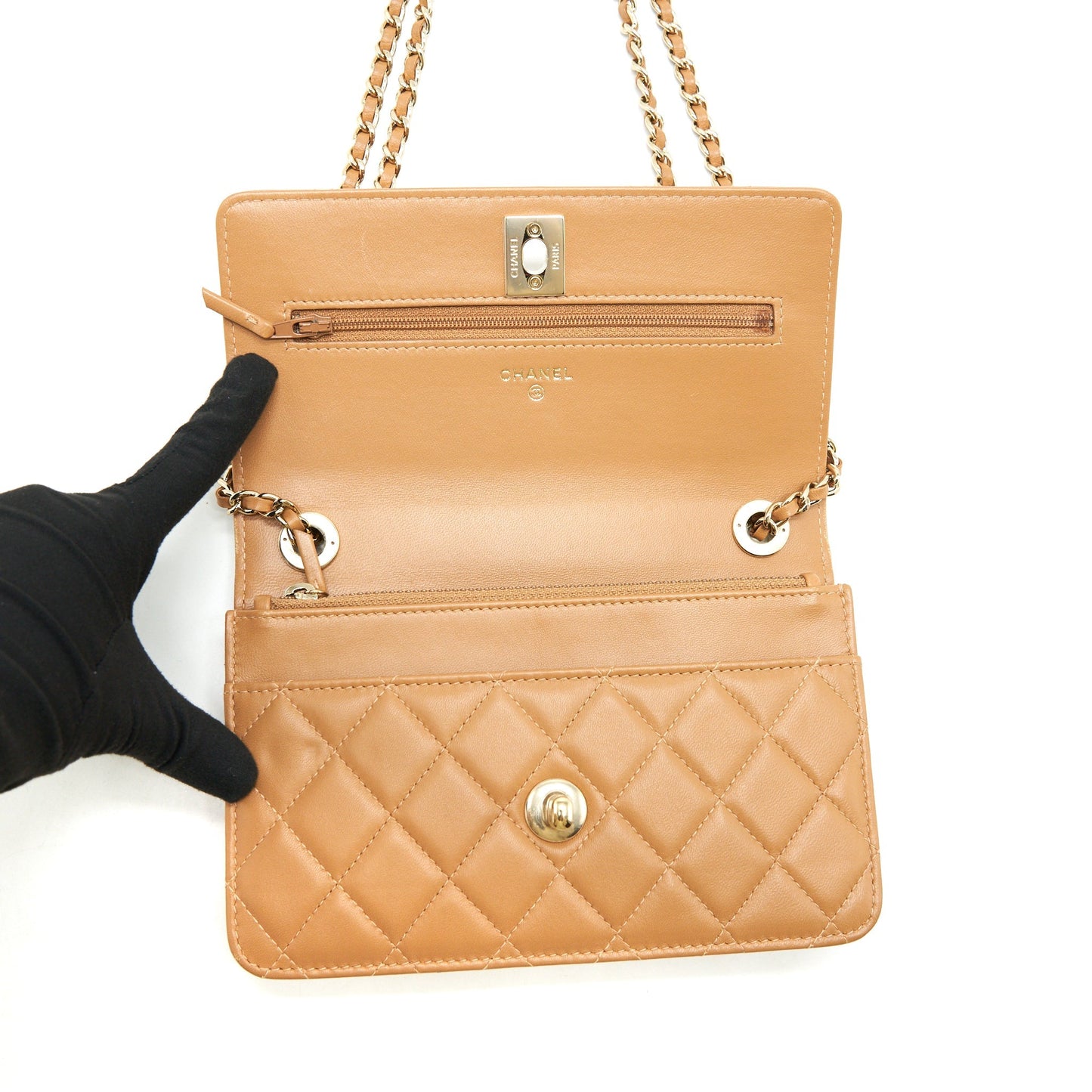 Chanel Trendy CC Wallet On Chain Lambskin Dark Beige LGHW