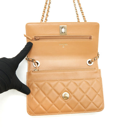 Chanel Trendy CC Wallet On Chain Lambskin Dark Beige LGHW