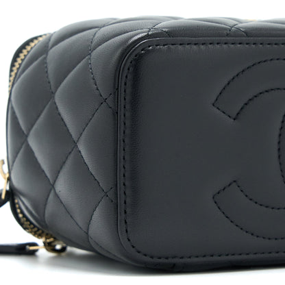 Chanel 22A Top Handle Long Vanity With Chain Lambskin Black LGHW