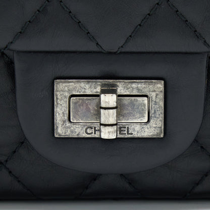 Chanel Small 2.55 255 Double Flap Bag Calfskin Black Ruthenium SHW