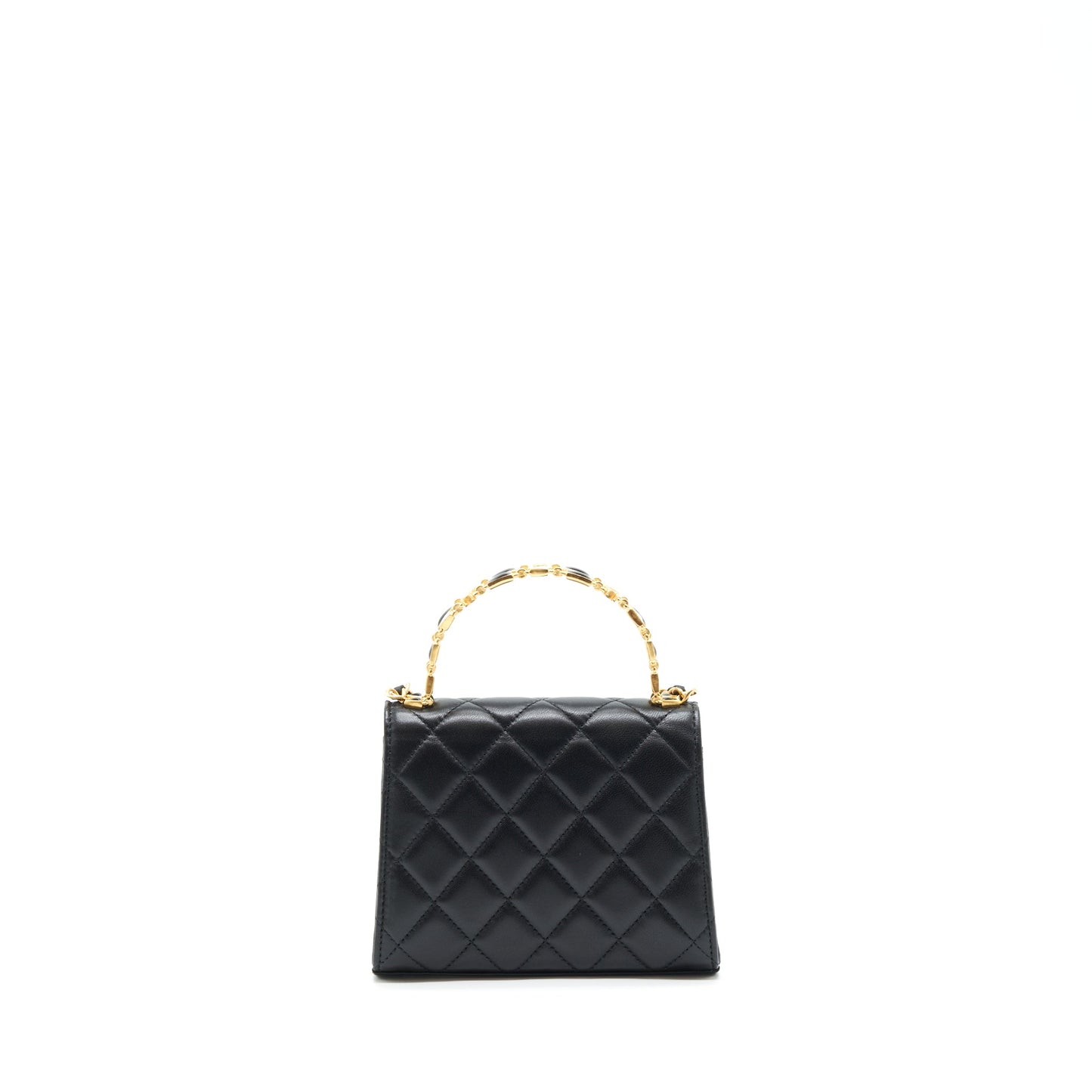 Chanel 22B Flap Bag With Enamel/CC Logo Top Handle Lambskin Black Brushed GHW