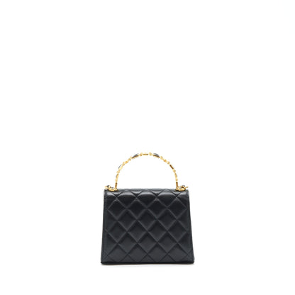 Chanel 22B Flap Bag With Enamel/CC Logo Top Handle Lambskin Black Brushed GHW