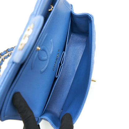 Chanel Small Classic double Flap Caviar Blue LGHW