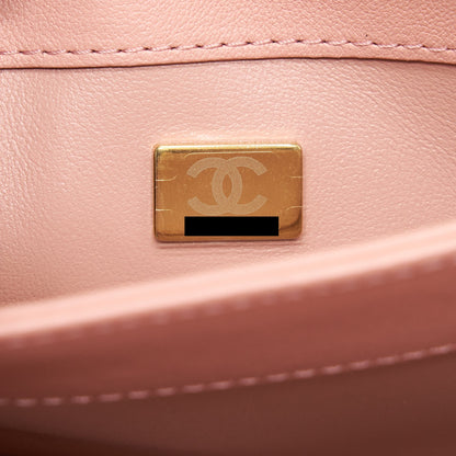 Chanel Top Handle Flap Bag Lambskin Dark Pink LGHW (Microchip)