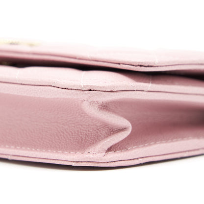 Chanel 22B Wallet On Chain With Detail CC Logo Caviar Light Pink NJ523 LGHW(Microchip)