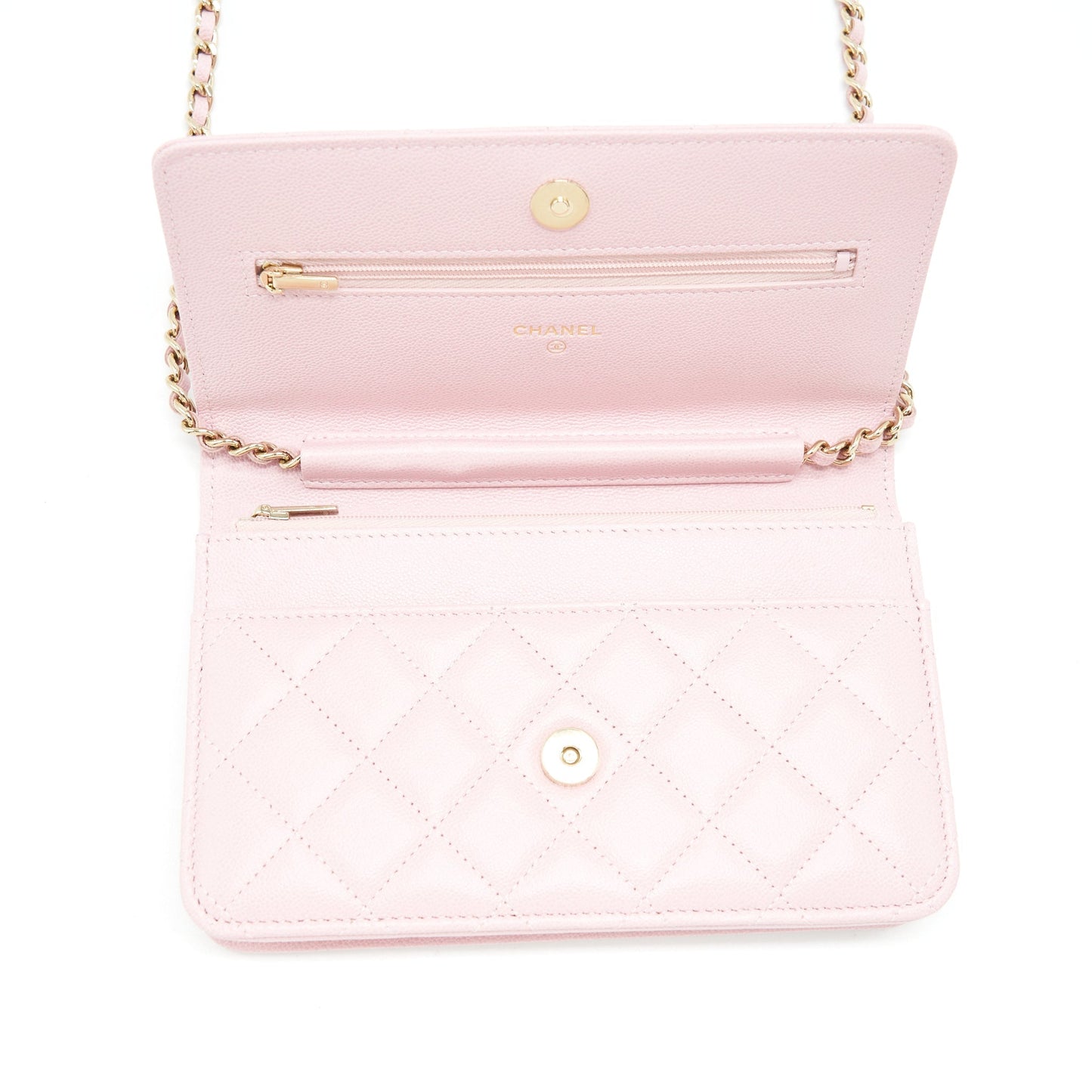 Chanel 22B Wallet On Chain With Detail CC Logo Caviar Light Pink NJ523 LGHW(Microchip)