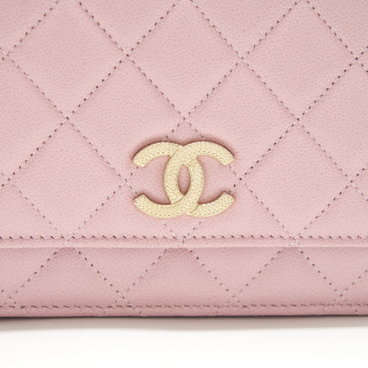 Chanel 22B Wallet On Chain With Detail CC Logo Caviar Light Pink NJ523 LGHW(Microchip)